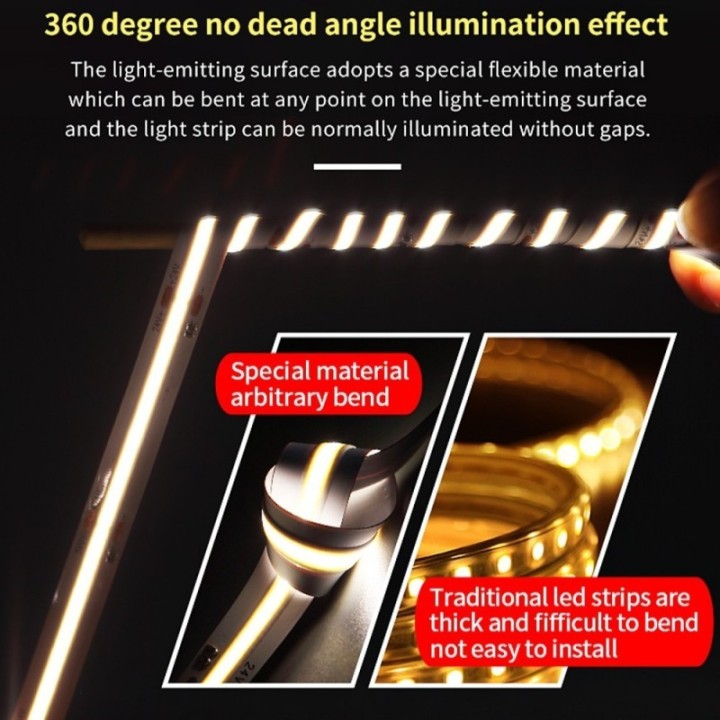 Ruban LED COB 24V – 320 LED/m – CRI90 – 12W/m – Lumière uniforme et puissante