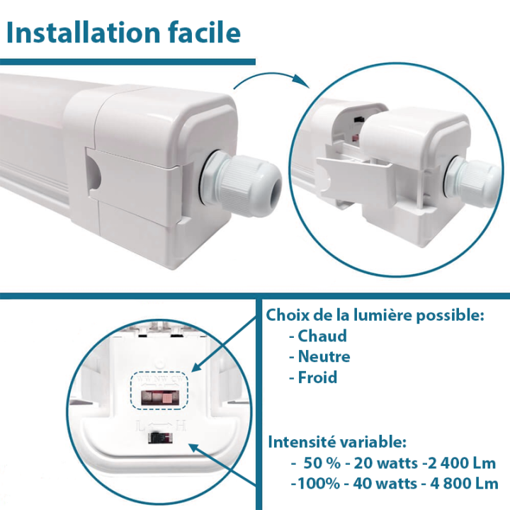 Réglette 120cm - 40W - SAMSUNG CHIP - CCT