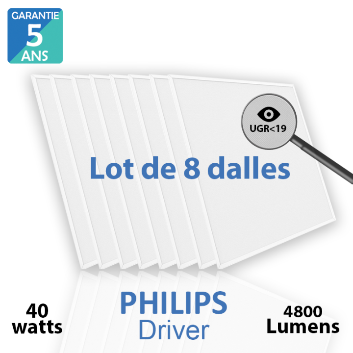 Lot de 8 dalles LED 40 watts Drivers Philips UGR19