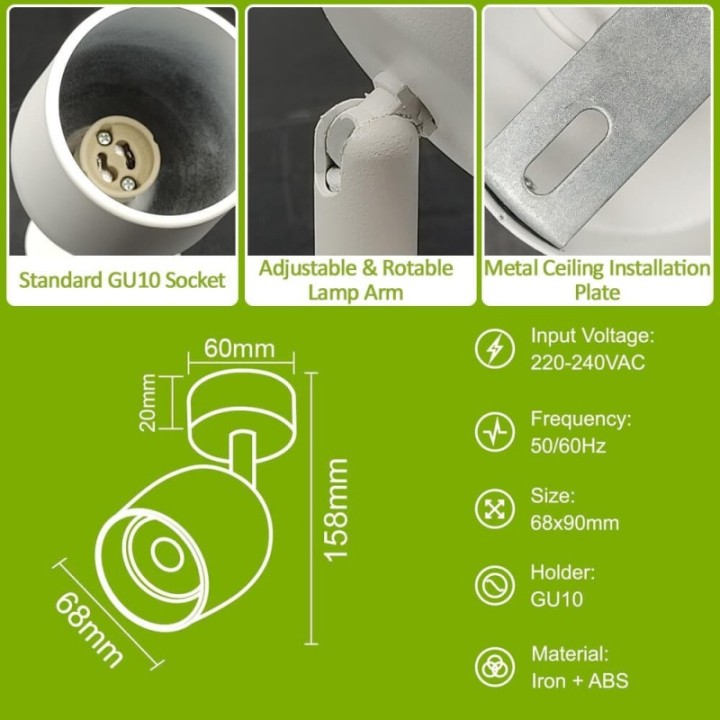 Éclairage orientable pour GU10 moderne et design arrondie blanc