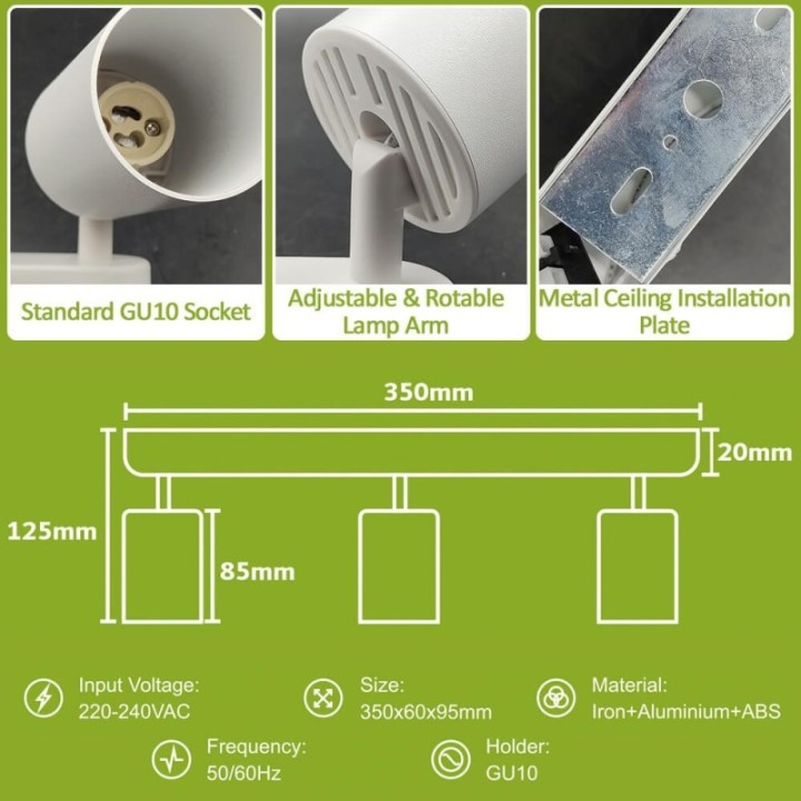 Plafonnier Orientable triple blanc pour GU10 en aluminium – Design moderne