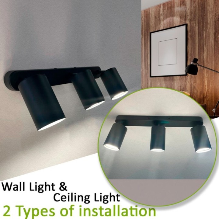 Applique de plafond orientable noire – triple spots GU10 – Design moderne