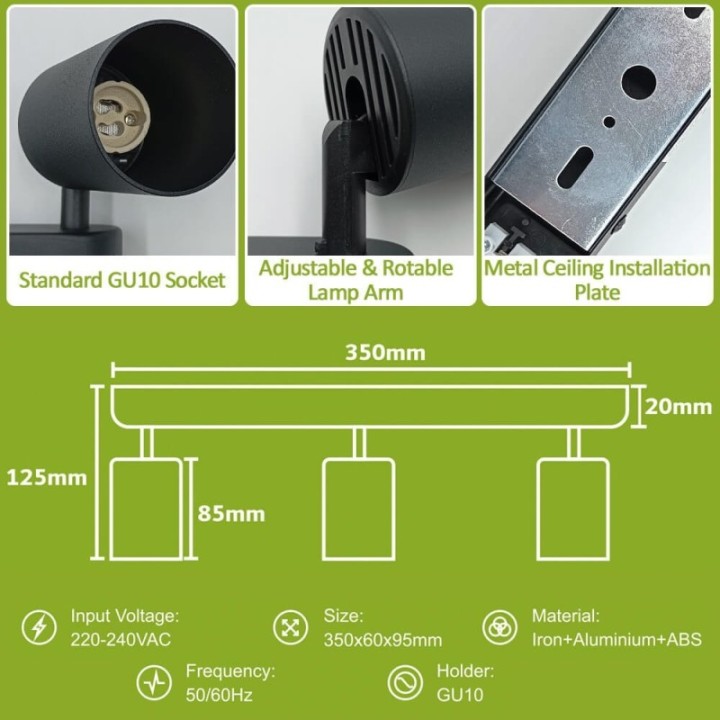 Applique de plafond orientable noire – triple spots GU10 – Design moderne