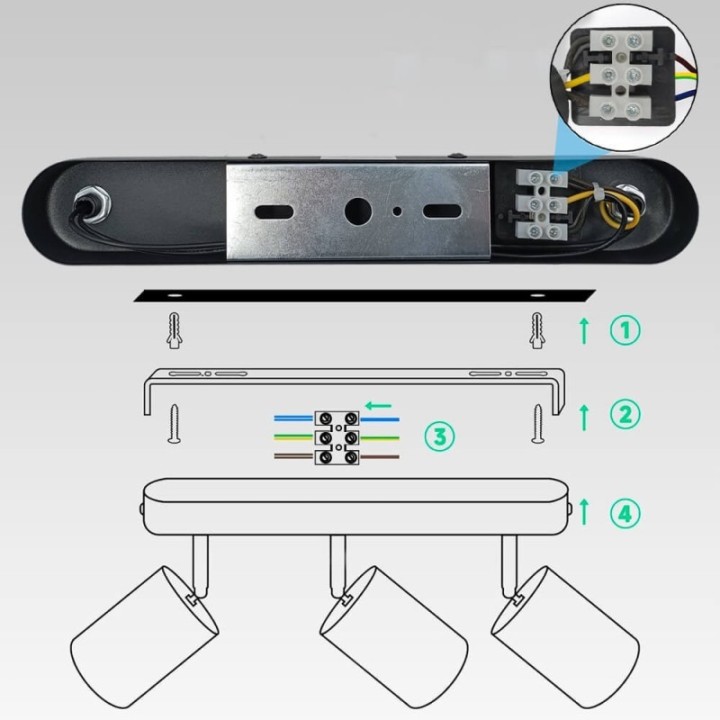 Applique de plafond orientable noire – triple spots GU10 – Design moderne