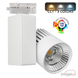 Spot LED 40W sur rail monophasé – Blanc – Bridgelux 3CCT – CRI +98