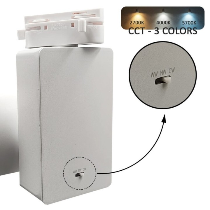 Spot LED 40W sur rail monophasé – Blanc – Bridgelux 3CCT – CRI +98