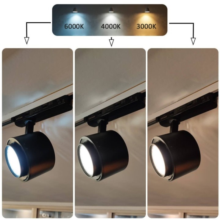 Spot LED Rail Monophasé 28W-40W - Noir - Optique réglable 24° ou 60° - UGR13 - CCT