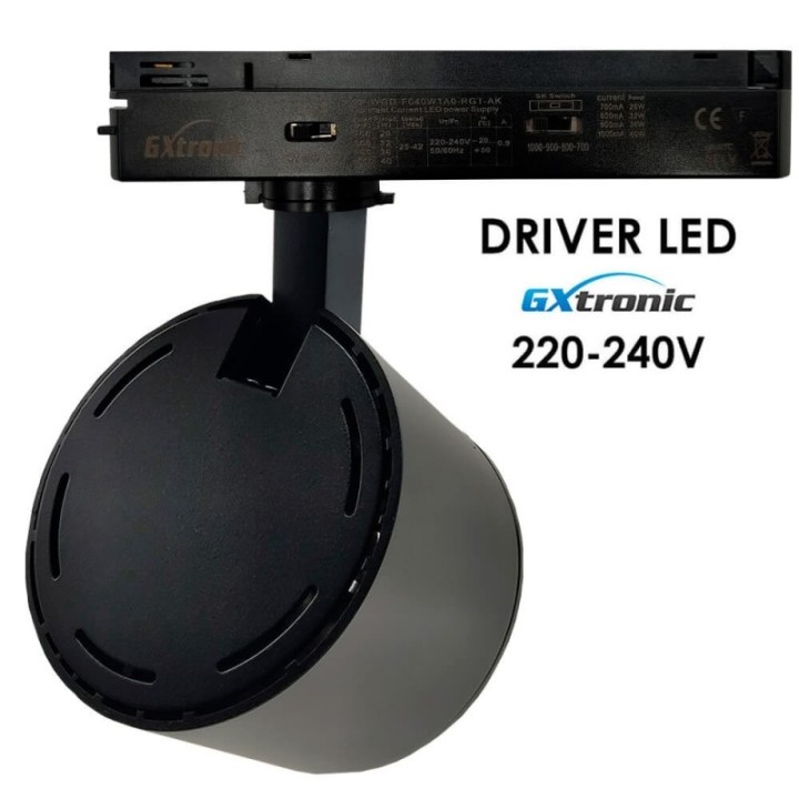 Spot LED Rail Monophasé 28W-40W - Noir - Optique réglable 24° ou 60° - UGR13 - CCT