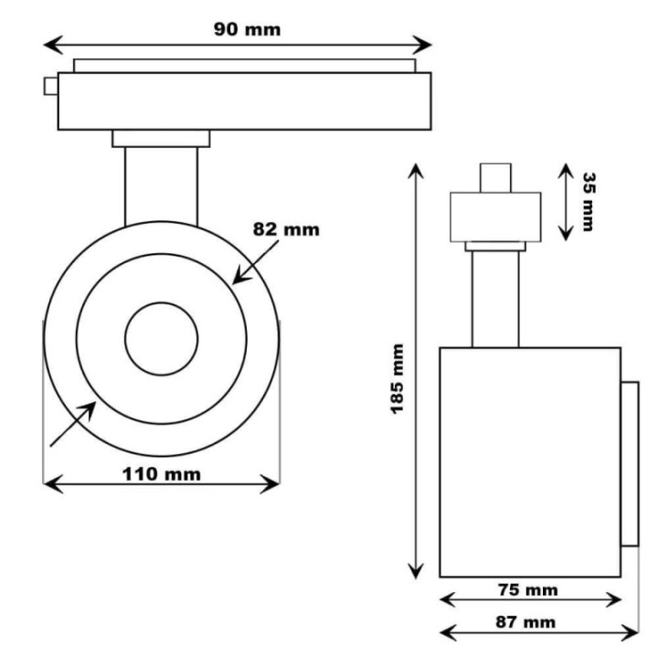 Spot LED Rail Monophasé 28W-40W - Noir - Optique réglable 24° ou 60° - UGR13 - CCT