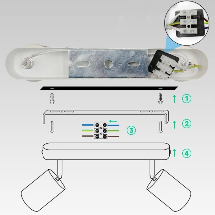 Plafonnier Orientable Blanc – 2 Spots GU10  – Design moderne