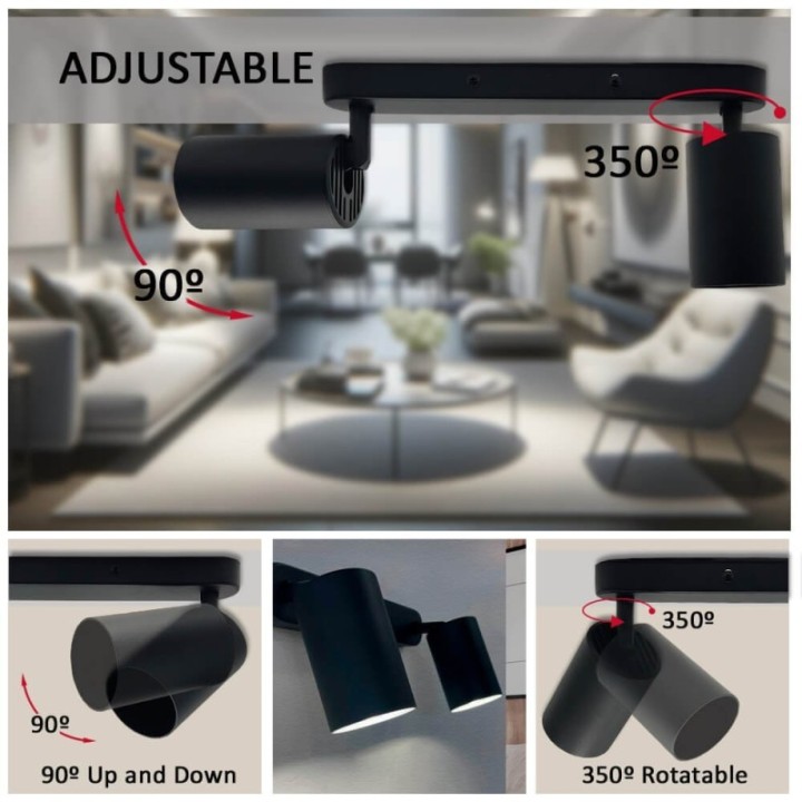 Plafonnier Orientable Blanc – 2 Spots GU10 – Luminaire moderne