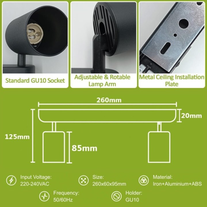 Plafonnier Orientable Blanc – 2 Spots GU10 – Luminaire moderne