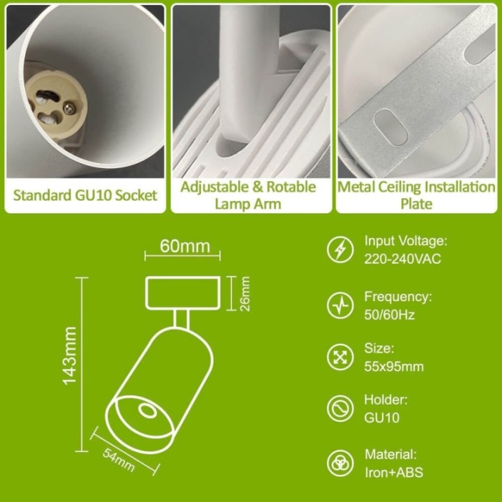 Éclairage orientable - BLANC - pour ampoule GU10