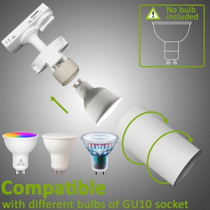 Spot sur Rail Blanc – Monophasé – Orientable pour Ampoule GU10