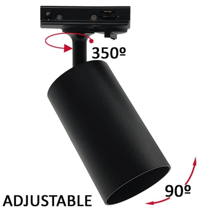 Spot sur Rail Noir – Monophasé – Orientable pour Ampoule GU10