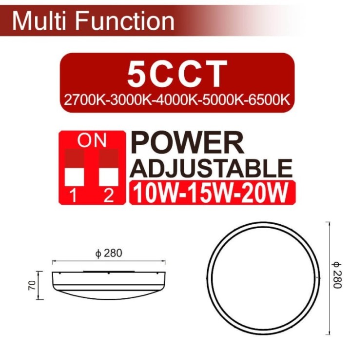 Plafonnier LED 20W Réglable – 5CCT avec Capteur Radar – IP44