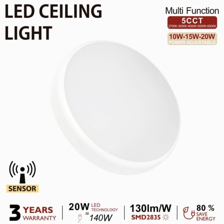 Plafonnier LED 20W Réglable – 5CCT avec Capteur Radar – IP44