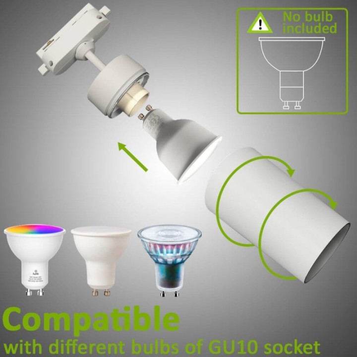 Spot sur Rail Blanc – Monophasé – Orientable GU10 – Aluminium