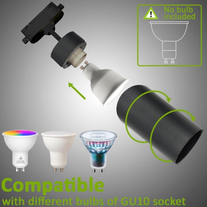 Spot sur Rail Noir – Monophasé – Orientable GU10 – Aluminium