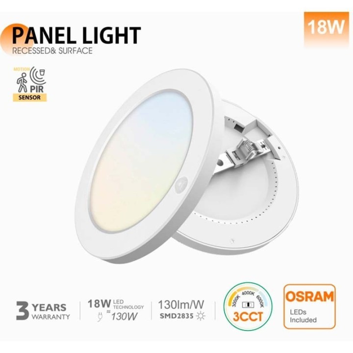 Downlight LED Circulaire 18W avec Capteur PIR – CCT Ajustable – Puce OSRAM