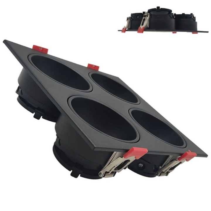 Cadre Basculant Quadruple GU10 – Noir – Encastrable Orientable personnalisable