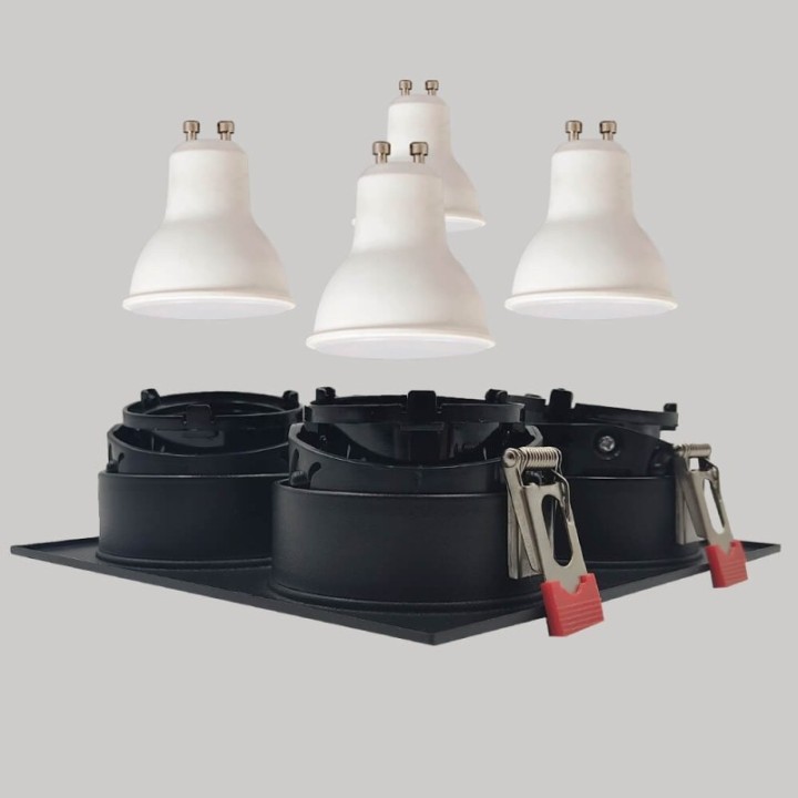 Cadre Basculant Quadruple GU10 – Noir – Encastrable Orientable personnalisable