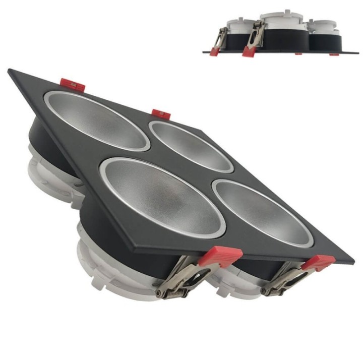 Cadre Basculant Quadruple GU10 – Noir – Encastrable Orientable personnalisable