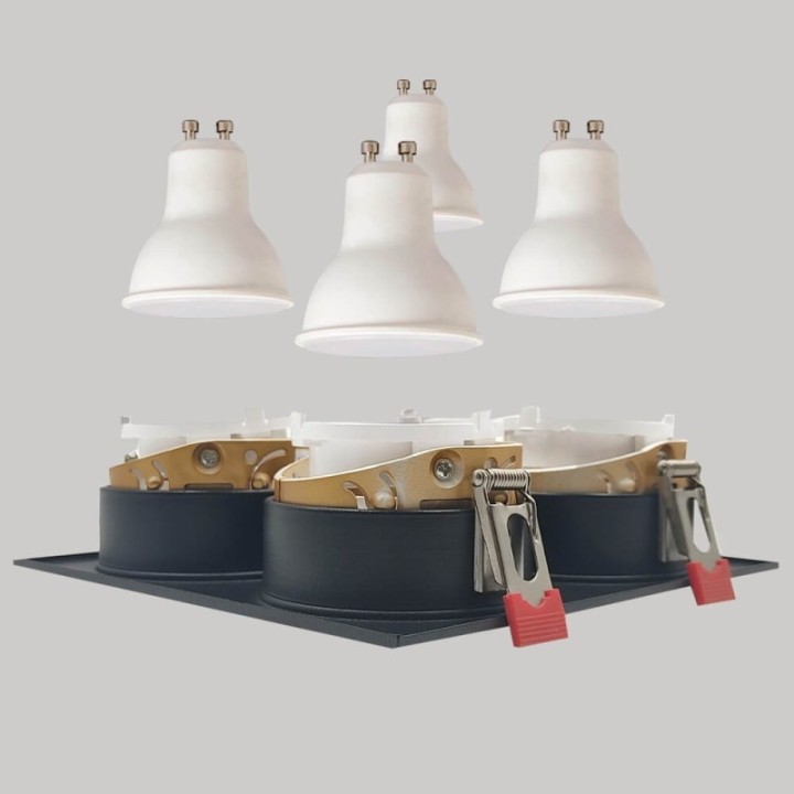 Cadre Basculant Quadruple GU10 – Noir – Encastrable Orientable personnalisable