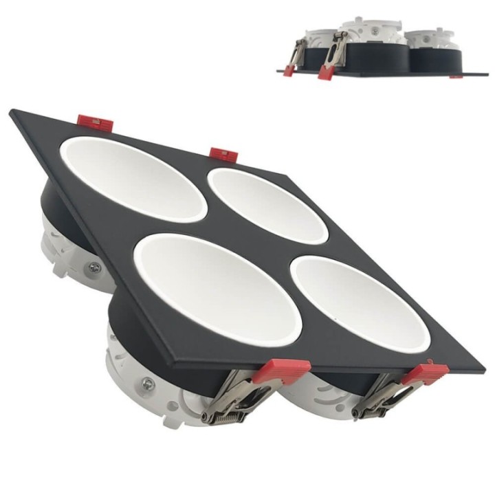 Cadre Basculant Quadruple GU10 – Noir – Encastrable Orientable personnalisable