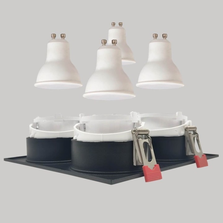 Cadre Basculant Quadruple GU10 – Noir – Encastrable Orientable personnalisable