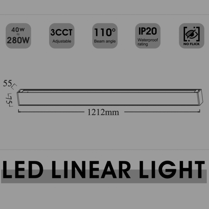 Linéaire LED suspendue noir 40 Watts 120 cm | Interconnectable | CCT