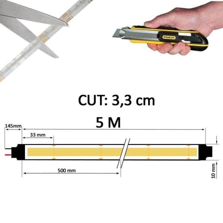 Bande LED RGB COB 24V – 672 LED/m – 15W/m – Éclairage décoratif coloré – IP20