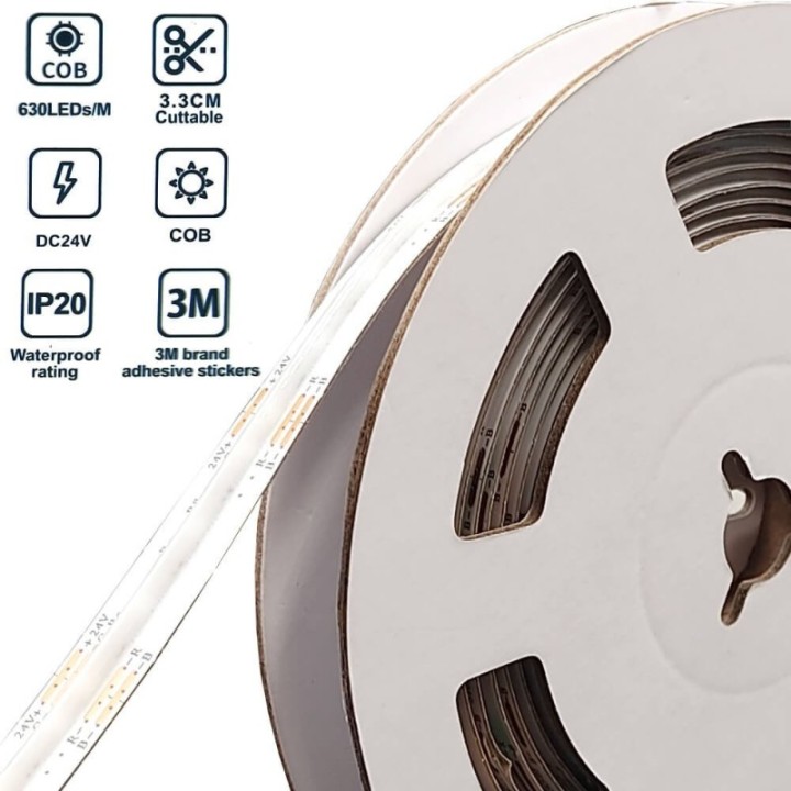 Bande LED RGB COB 24V – 672 LED/m – 15W/m – Éclairage décoratif coloré – IP20