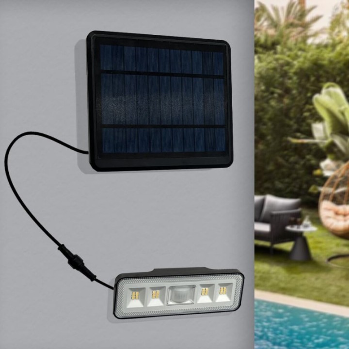 Applique solaire LED détachable 1000 lumens – Panneau déporté 2 m – Capteur PIR – 4000K