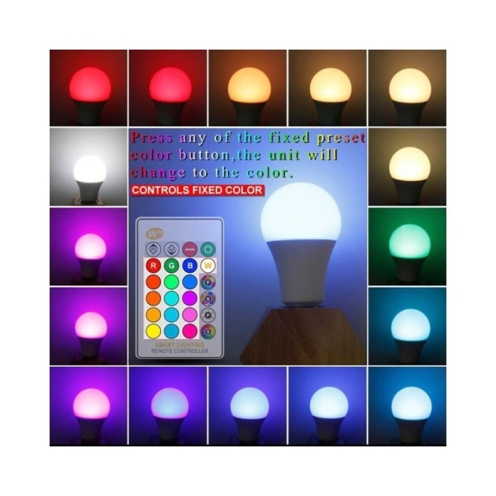 Ampoule LED - 10W - 270º - E27 - RGB + Blanc + Télécommande