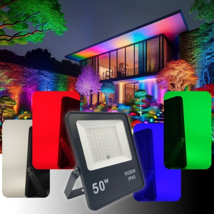 Projecteur LED RGB+W 50W – IP65 – Étanche – Éclairage Extérieur