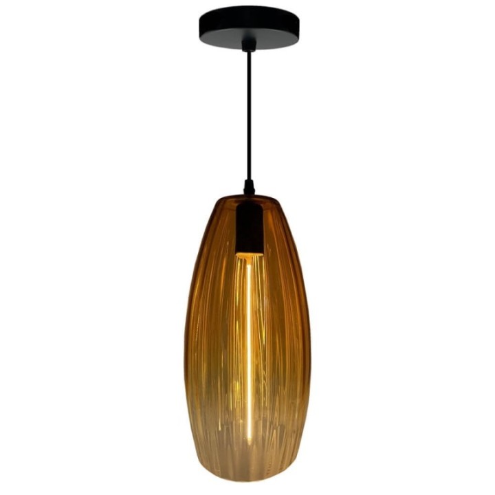 Suspension LED à Filament Verre Doré Ambre | Lumière Décorative et Élégante