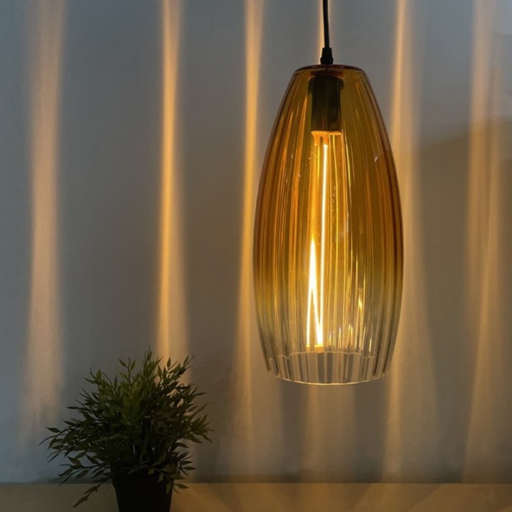Suspension LED à Filament Verre Doré Ambre | Lumière Décorative et Élégante