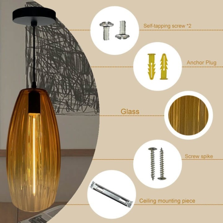 Suspension LED à Filament Verre Doré Ambre | Lumière Décorative et Élégante