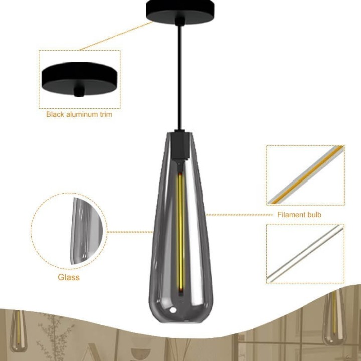 Suspension LED à Filament Verre Fumé | 4 watts | Luminaire Design Élégant