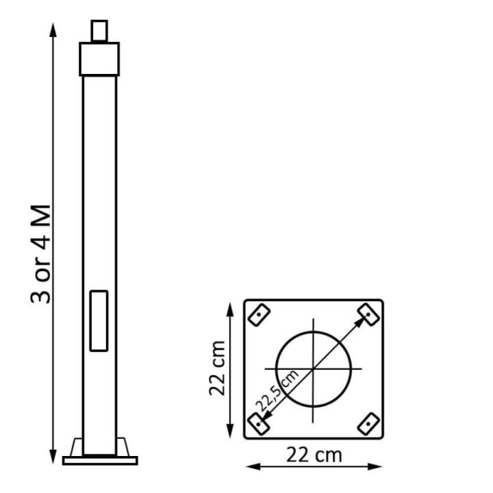 Colonne mât Noir - 3 mètres - 4 mètres