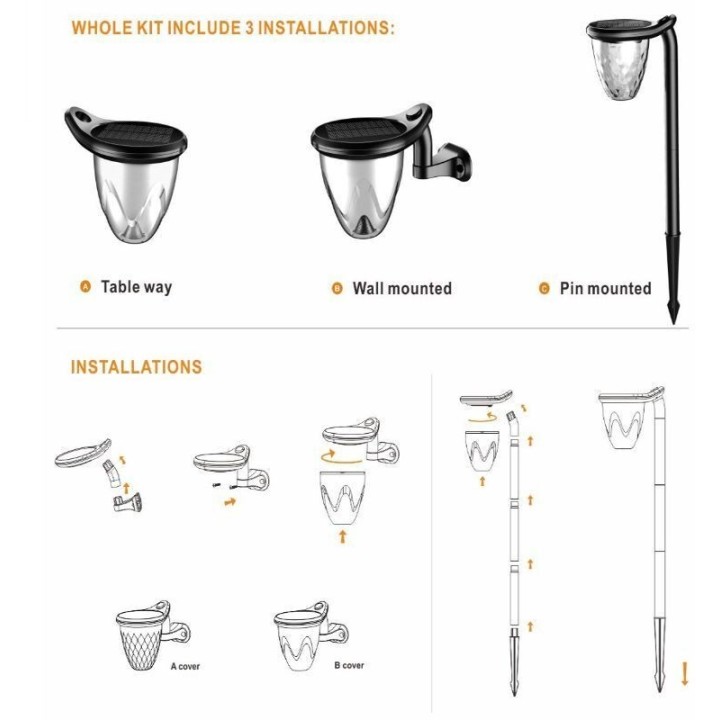 Applique solaire LED 3-en-1 200 lm – CCT (3000K/4000K/5700K) – IP54 – Détecteur de mouvement