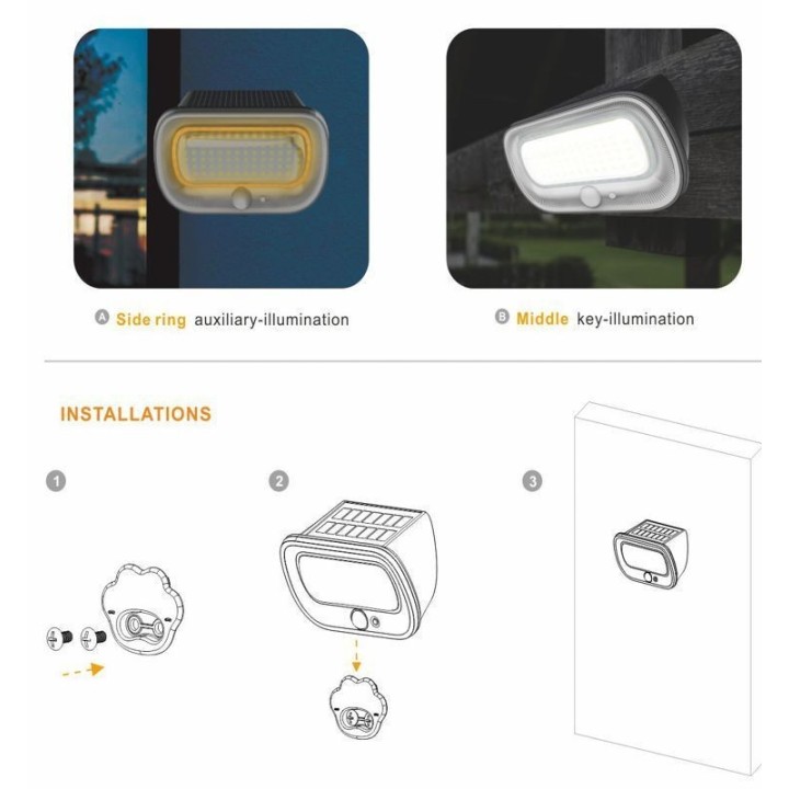 Applique solaire à détection pour porte d'entrée - IP54 - Couleur 5700K