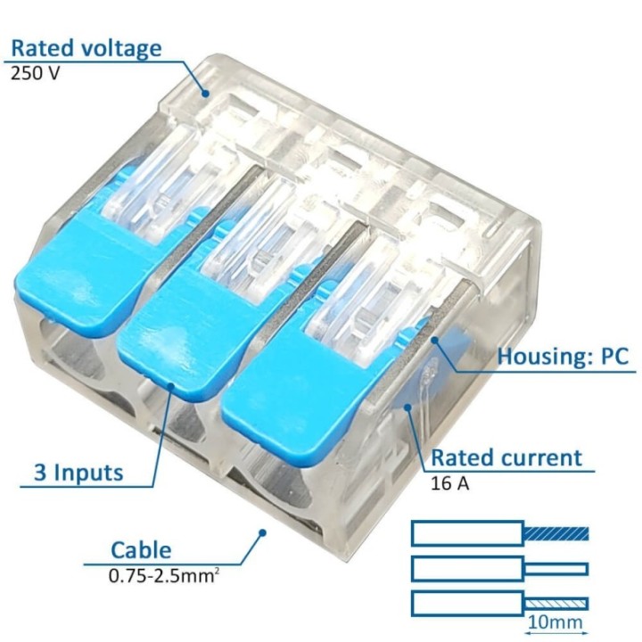 Connecteur Rapide - 3 Entrées - pour Câble Électrique