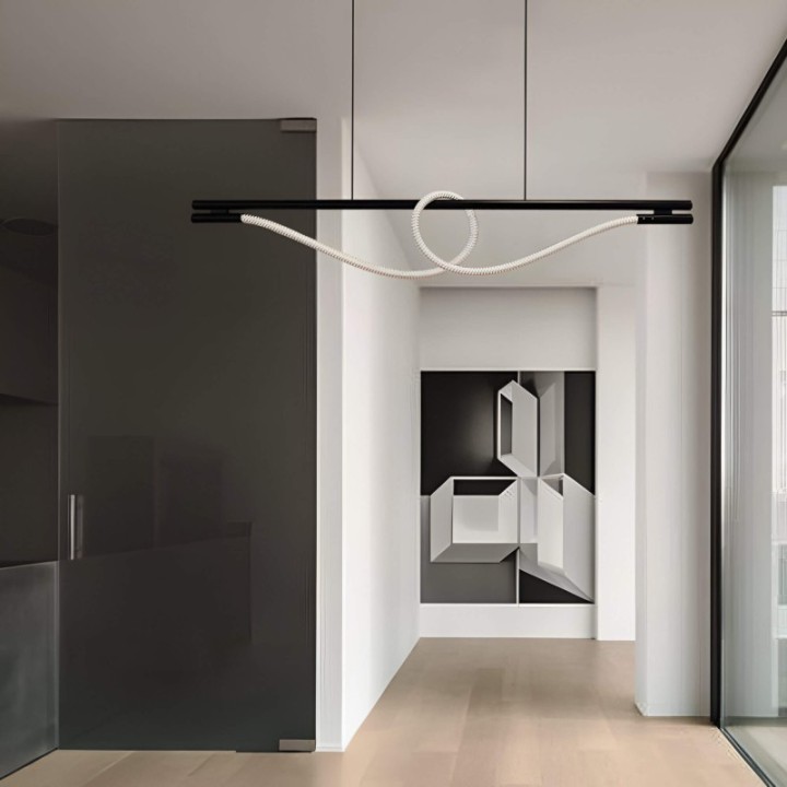 Suspension LED Noire avec Corde Lumineuse | 25W 3500K | Design Élégant