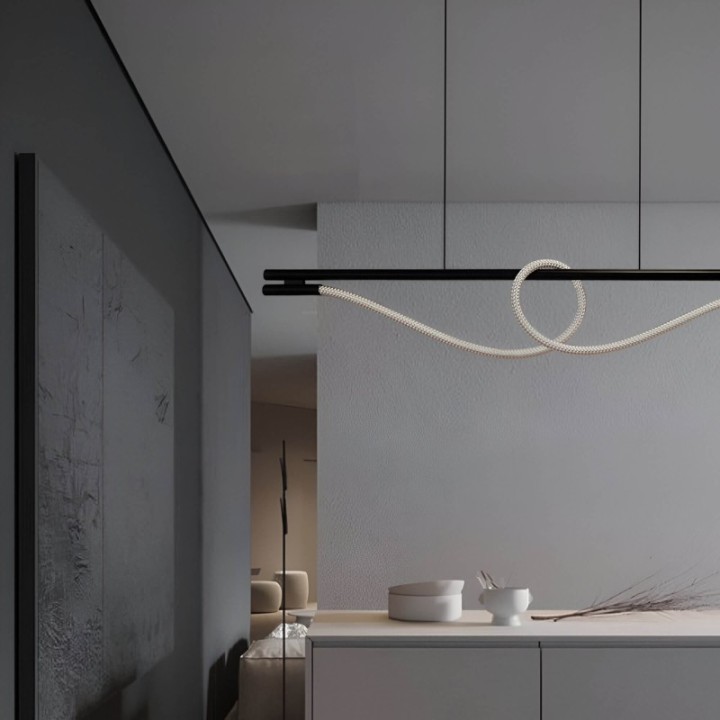 Suspension LED Noire avec Corde Lumineuse | 25W 3500K | Design Élégant