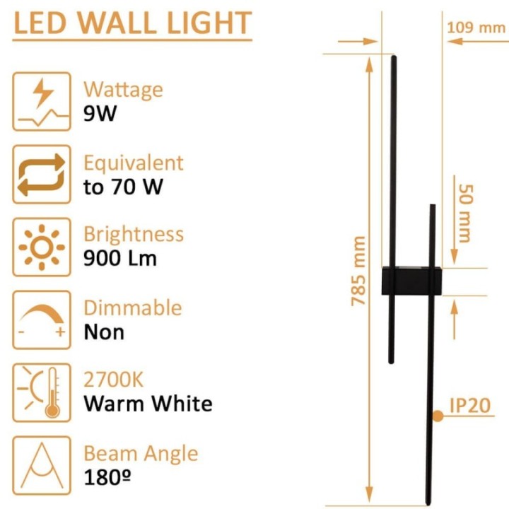 Applique Murale LED 9W – Intérieur – 2700K Lumière Chaude – Design Moderne