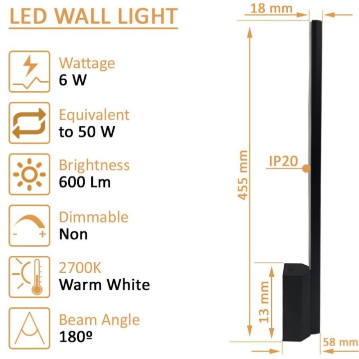 Applique LED 6W Intérieur – Murale – 2700K Lumière Chaude – Design Moderne