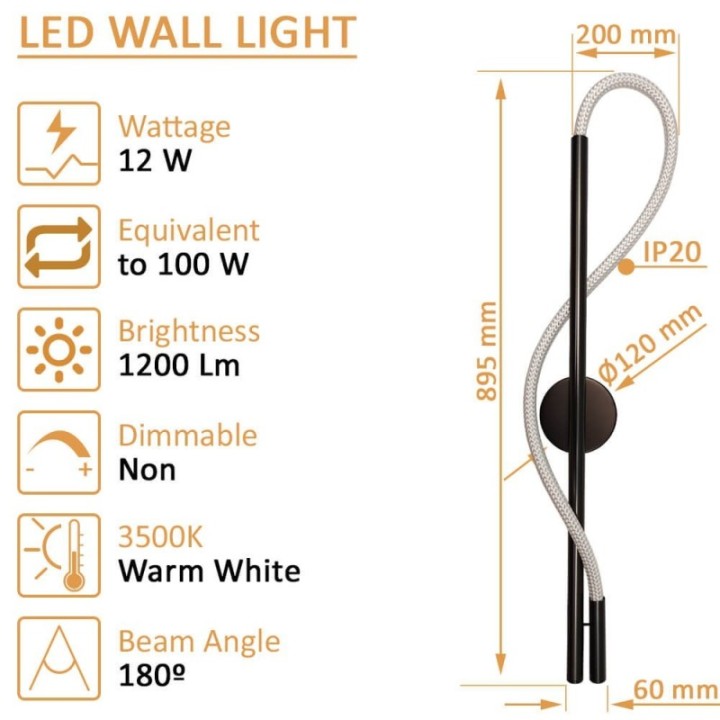 Applique LED murale corde lumineuse 12W – Design intérieur moderne
