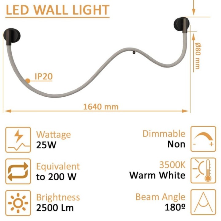 Applique LED murale 25W en corde tressée – Éclairage intérieur élégant – 3500K